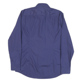 BOSS Mens Blue Plain Shirt L Classic Fit Cotton Blend Button Collar Long Sleeve