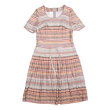 Womens Beige Pink Stripe Day Dress Polyester Blend Short Sleeve Knee Length UK L
