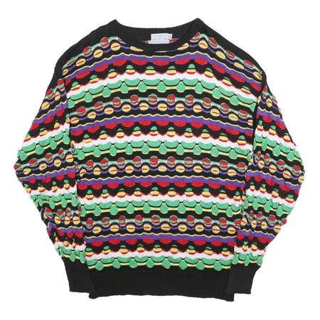 MARK HONORS Mens Black Patterned Cotton Patterned Crew Neck Basic Knit Jumper M