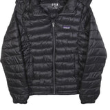 PATAGONIA Mens Black Puffer Jacket S Polyester Zip Hooded Lightweight Quilted