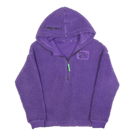 KEITH HARING Womens Purple ¼ Zip Hooded Fleece Hoodie S Artistic Graphic