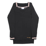 REEBOK Womens Black & Pink Basic Long Sleeve V-Neck Top UK 10 Cotton Blend