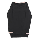 REEBOK Womens Black & Pink Basic Long Sleeve V-Neck Top UK 10 Cotton Blend