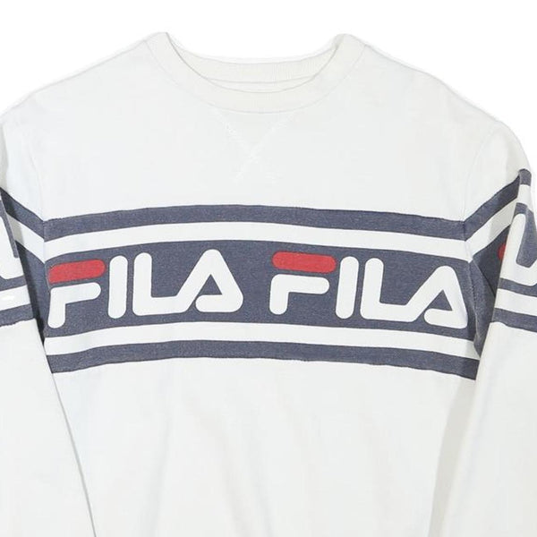 FILA Mens White & Navy Blue Crew Neck S Logo Sweatshirt Cotton Blend