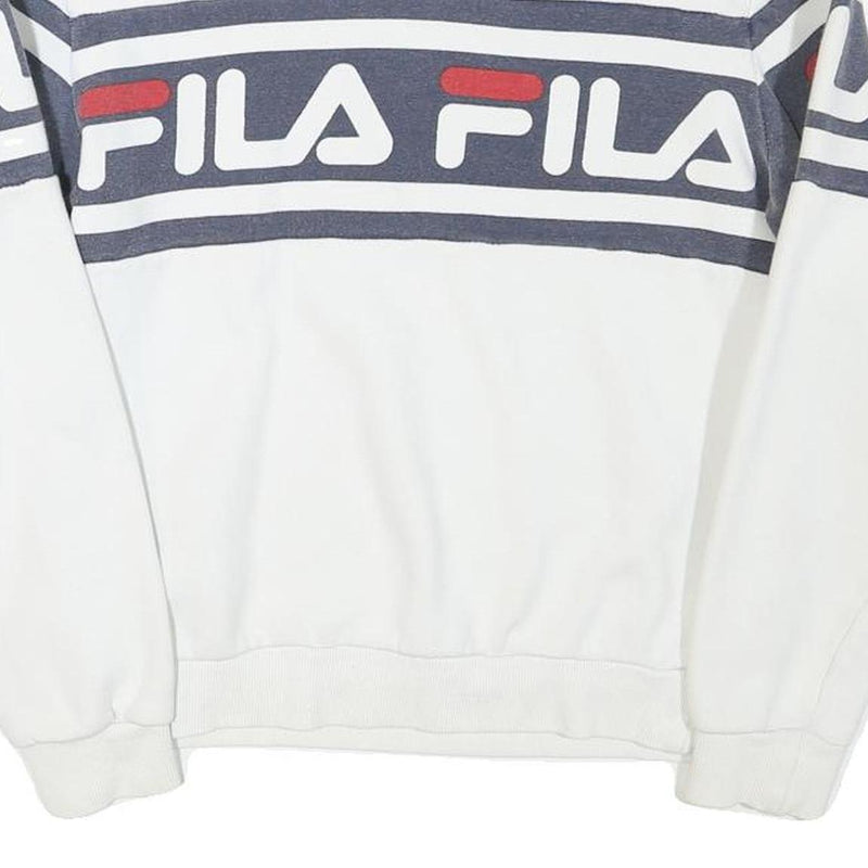 FILA Mens White & Navy Blue Crew Neck S Logo Sweatshirt Cotton Blend