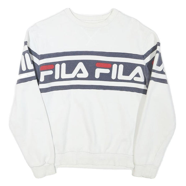 FILA Mens White & Navy Blue Crew Neck S Logo Sweatshirt Cotton Blend