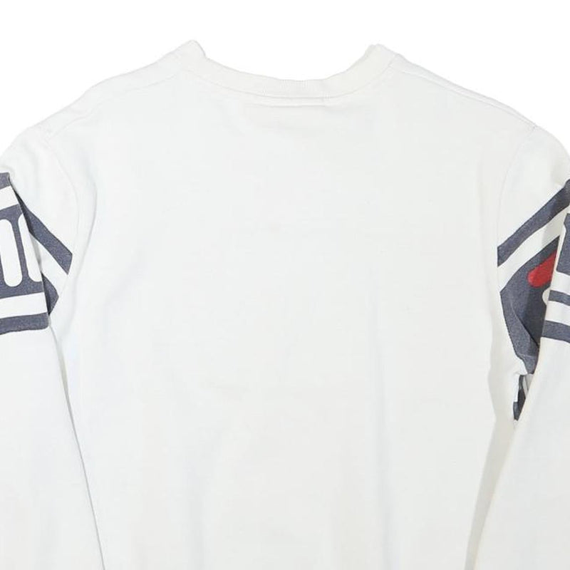 FILA Mens White & Navy Blue Crew Neck S Logo Sweatshirt Cotton Blend