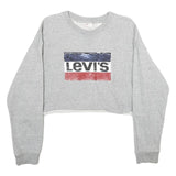 LEVI'S Womens Grey Cotton Crew Neck Sweatshirt S Cropped Logo Pullover
