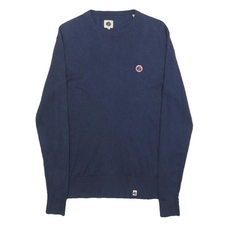 PRETTY GREEN Mens Blue Plain Crew Neck Basic Knit Jumper XS Wool Blend Stylish