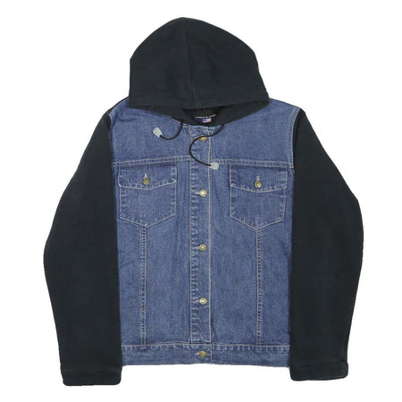 COMPANIE DE CALIFORNIE Girls Blue & Black Denim Hoodie L Cotton Blend Casual