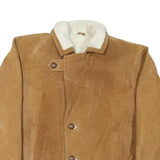 Mens Beige Leather Button Closure Jacket L Suede Plain Casual Outerwear