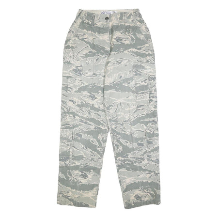 Womens Regular Fit Grey Camouflage Cotton Blend Button Cargo Trousers W34 L29