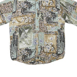 Mens Green Beige Pattern Cotton Blend Shirt L Casual Summer Lightweight