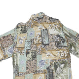 Mens Green Beige Pattern Cotton Blend Shirt L Casual Summer Lightweight