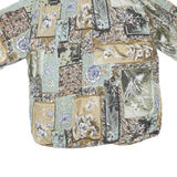 Mens Green Beige Pattern Cotton Blend Shirt L Casual Summer Lightweight