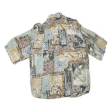 Mens Green Beige Pattern Cotton Blend Shirt L Casual Summer Lightweight