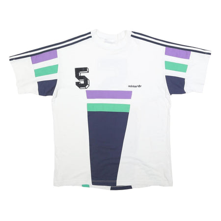 ADIDAS Mens White Blue Green Purple Graphic T-Shirt L Short Sleeve Crew Neck