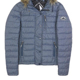 SUPERDRY Womens Blue Polyester Puffer Jacket UK 10 Hooded Zip Closure