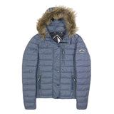 SUPERDRY Womens Blue Polyester Puffer Jacket UK 10 Hooded Zip Closure