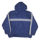 ADIDAS Mens Blue White Striped Zip Up Hooded Jacket XL Polyester Blend