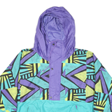 FLASH TEAM Womens Purple & Turquoise Patterned Button Jacket L Polyester Blend