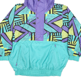 FLASH TEAM Womens Purple & Turquoise Patterned Button Jacket L Polyester Blend