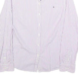 TOMMY HILFIGER Womens White & Purple Striped Shirt M Classic Cotton Blend Button