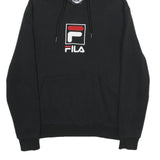 FILA Mens Black Pullover Hoodie S Logo Embroidered Cotton Blend Sweatshirt