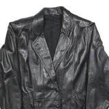 Womens Black Leather Button Jacket L Woven Classic Oversized Timeless Design