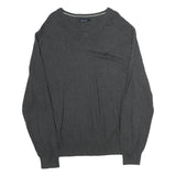 NAUTICA Mens Grey Plain Cotton V-Neck Basic Knit Jumper XL Classic Style
