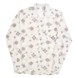 Mens White Patterned Shirt M Polyester Blend Button Collar Long Sleeve