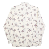 Mens White Patterned Shirt M Polyester Blend Button Collar Long Sleeve
