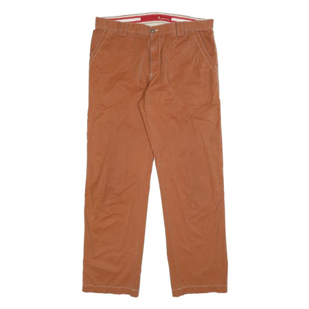 ALBERTO Mens Cotton Blend Brown Regular Fit Trousers W37 L32 Casual Zip Closure