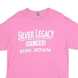 GILDAN Mens Pink White Silver Legacy Graphic T-Shirt L Short Sleeve Crew Neck