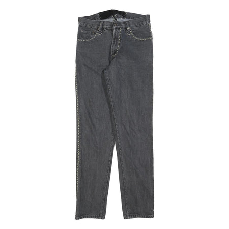 Black Slim Mens Jeans Cotton Blend Denim W32 L34 Stitch Detail Zip Closure