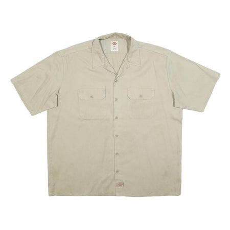 DICKIES Mens Beige Work Shirt XL Cotton Short Sleeve Button Front Utility