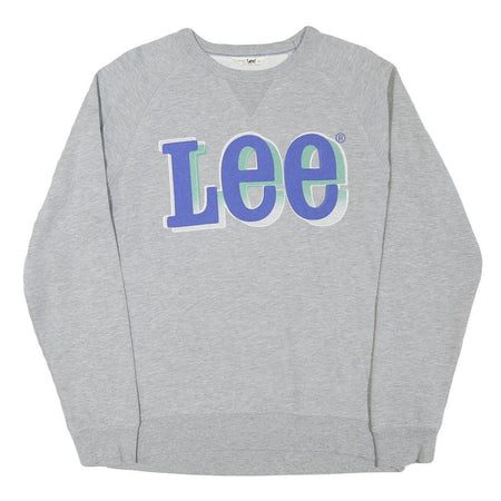 LEE Mens Grey Cotton Blend Crew Neck Sweatshirt M Casual Logo Pullover