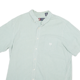 TOMMY HILFIGER Mens Green & White Striped Cotton Blend Shirt XL Casual Summer