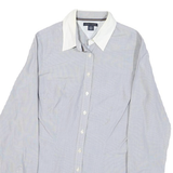 TOMMY HILFIGER Womens Blue & White Shirt UK 4 Cotton Blend Classic Button Down