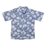 GO BAREFOOT Mens Blue & White Hawaiian Shirt L Cotton Short Sleeve Casual