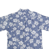 GO BAREFOOT Mens Blue & White Hawaiian Shirt L Cotton Short Sleeve Casual