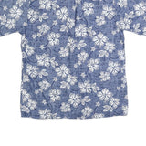 GO BAREFOOT Mens Blue & White Hawaiian Shirt L Cotton Short Sleeve Casual
