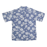 GO BAREFOOT Mens Blue & White Hawaiian Shirt L Cotton Short Sleeve Casual