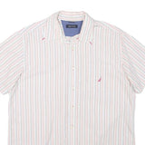 NAUTICA Mens White & Red & Blue Striped Short Sleeve Shirt L Casual Cotton Blend