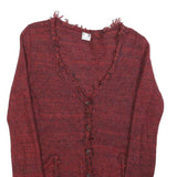 CAVALLI JEANS Womens Red Patterned Jumper V-Neck Waffle Knit S Stylish Comfort