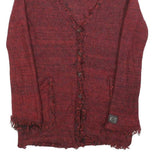 CAVALLI JEANS Womens Red Patterned Jumper V-Neck Waffle Knit S Stylish Comfort