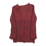 CAVALLI JEANS Womens Red Patterned Jumper V-Neck Waffle Knit S Stylish Comfort