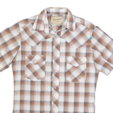 WRANGLER Mens Beige Brown Check Western Shirt S Short Sleeve Cotton Blend Button