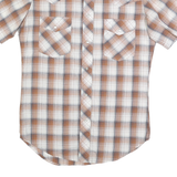 WRANGLER Mens Beige Brown Check Western Shirt S Short Sleeve Cotton Blend Button