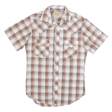 WRANGLER Mens Beige Brown Check Western Shirt S Short Sleeve Cotton Blend Button